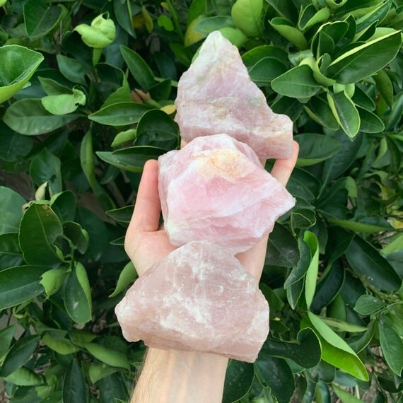 Back view of Grade AA Rose Quartz raw showing natural surface