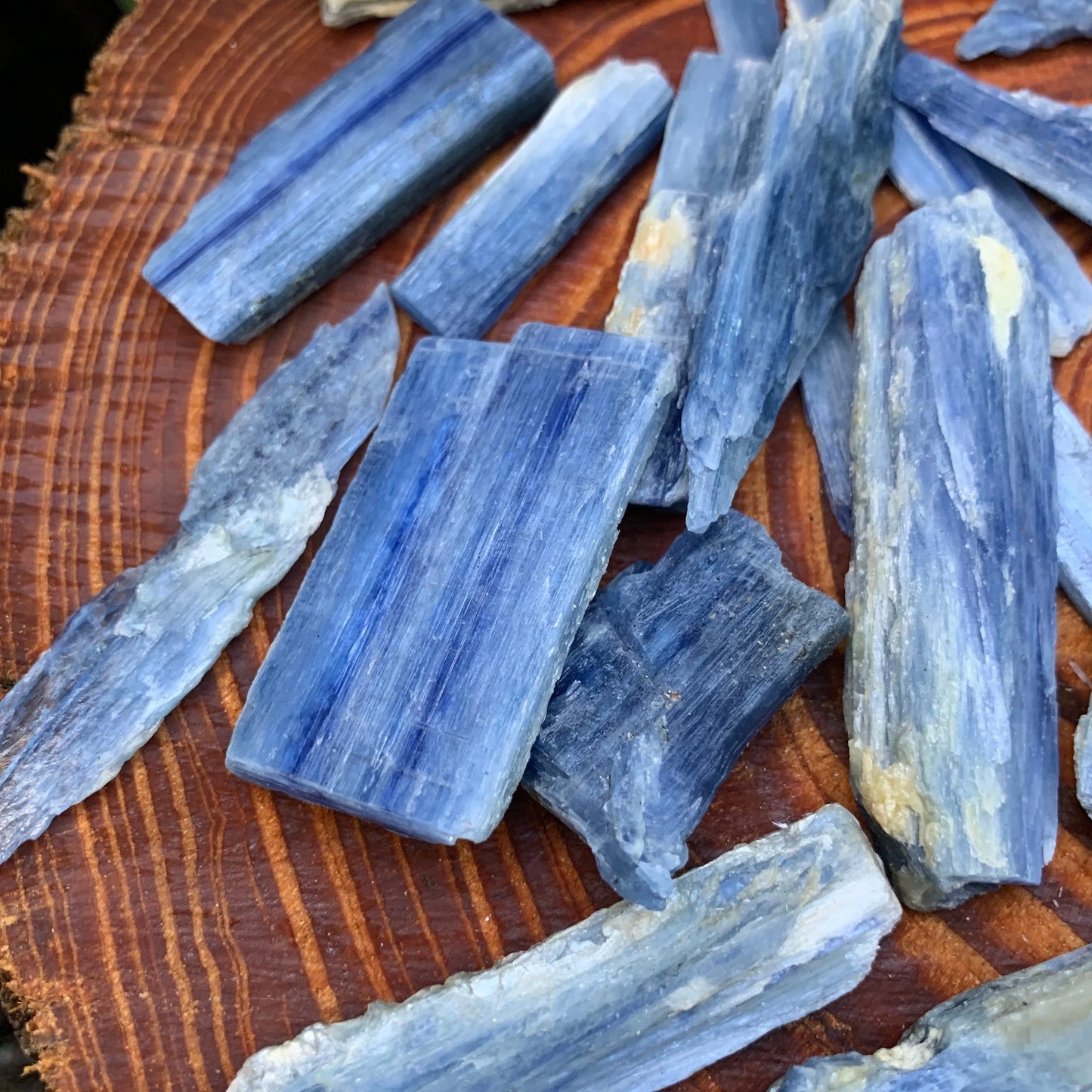 Full profile of Grade AA Blue Kyanite raw ready to ship from Beyond Bohemian