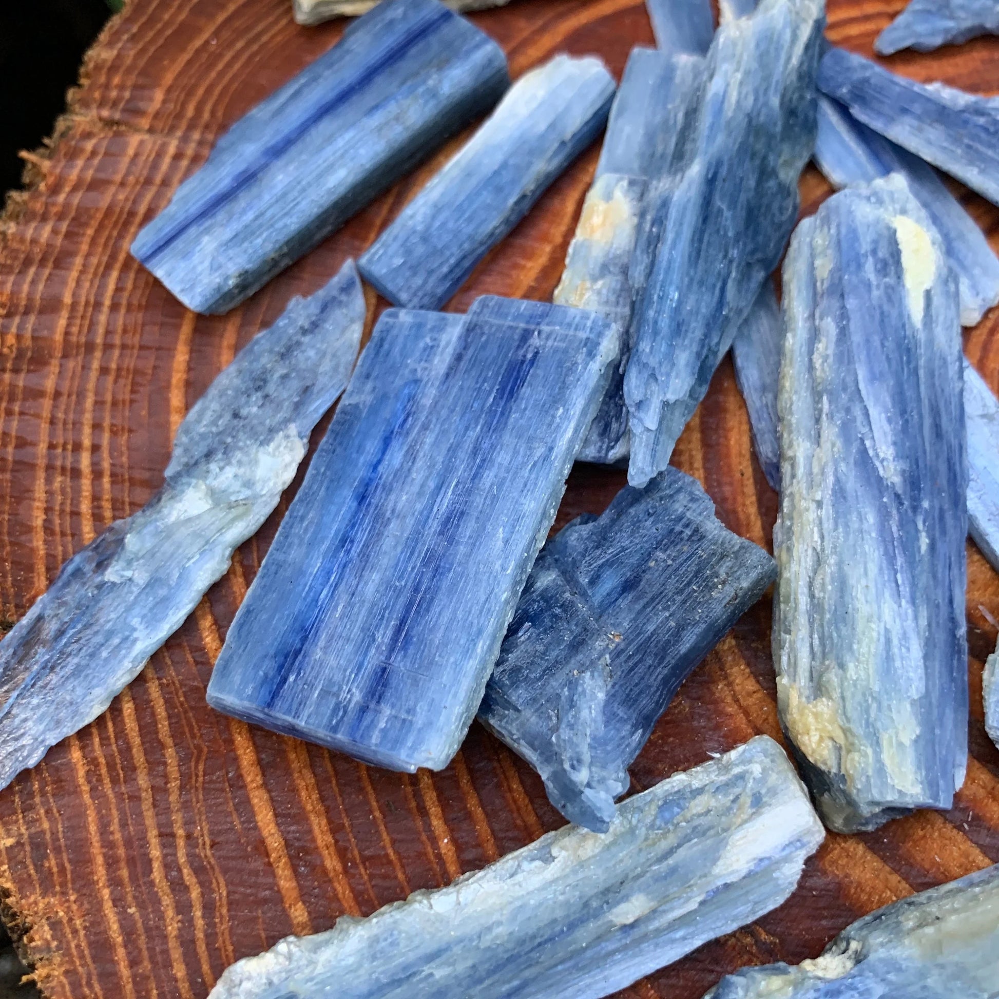 Full profile of Grade AA Blue Kyanite raw ready to ship from Beyond Bohemian
