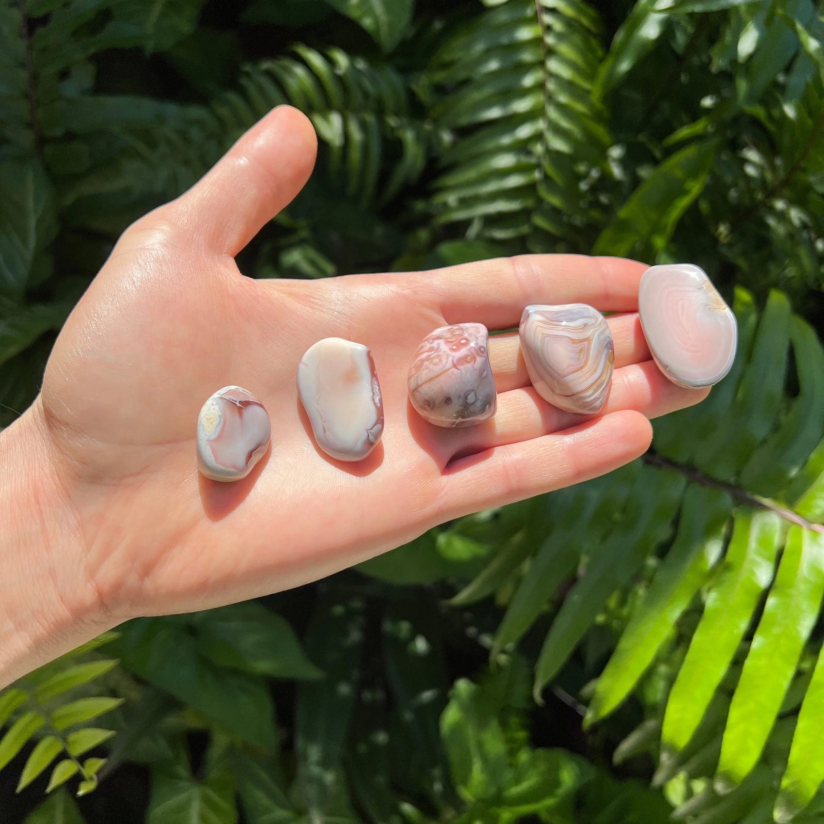 Pink Agate tumbled stone from Botswana with Pink color, polished finish for mindful calm