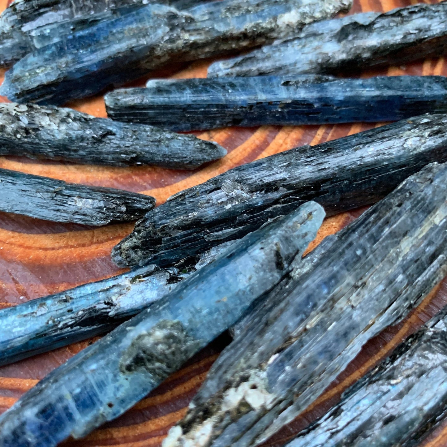 Full profile of Grade AA Blue Kyanite raw ready to ship from Beyond Bohemian