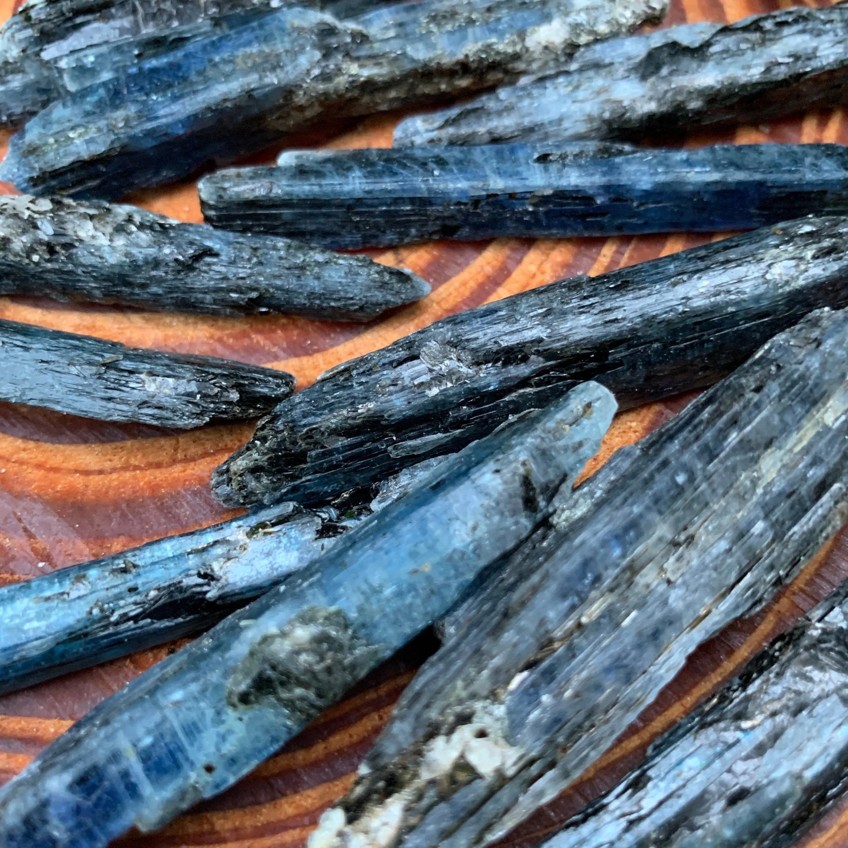 Full profile of Grade AA Blue Kyanite raw ready to ship from Beyond Bohemian