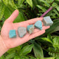 Plan view of Amazonite raw stone, sourced from Quebec, Canada.