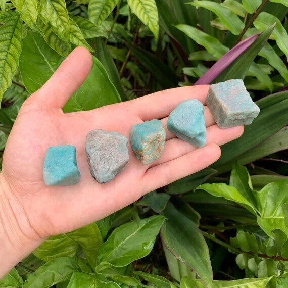 Plan view of Amazonite raw stone, sourced from Quebec, Canada.
