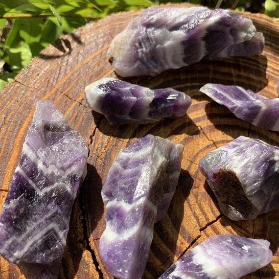 Full profile of Grade AA Chevron Amethyst raw ready to ship from Beyond Bohemian