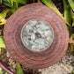 Hand-scale shot of a Lodolite tumbled stone held against natural backdrop.