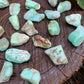 Reverse angle of Chrysoprase tumbled stone, turned to for Love and Emotional Healing, sourced from Bahia, Brazil.