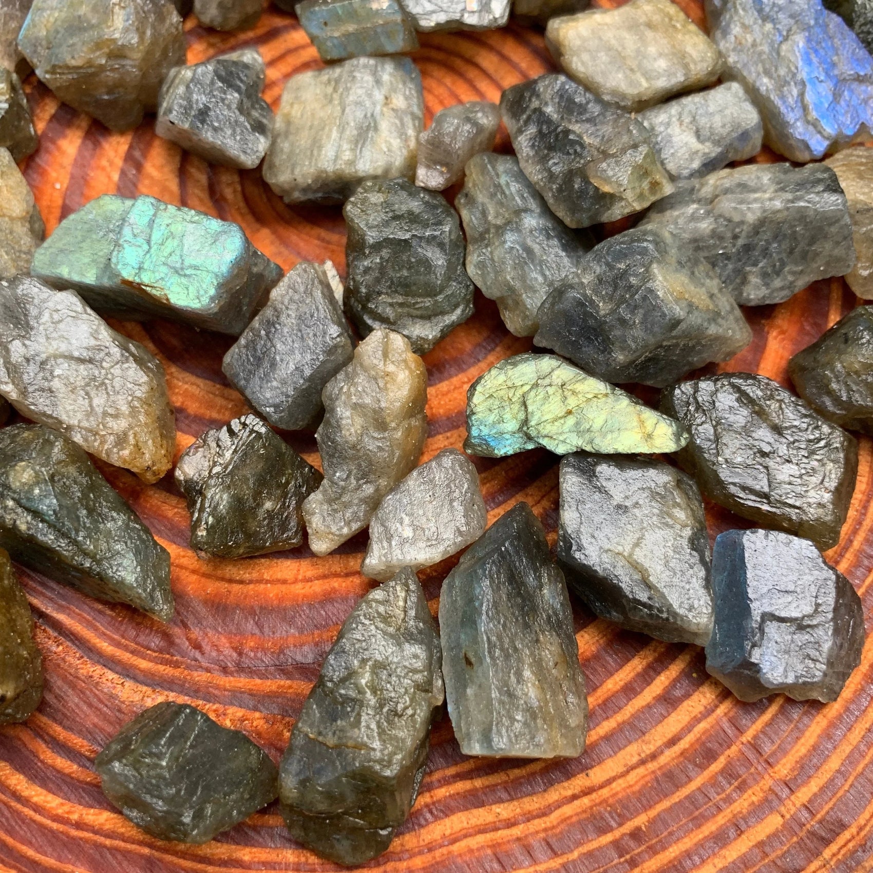 Back view of Grade AA Labradorite raw showing natural surface