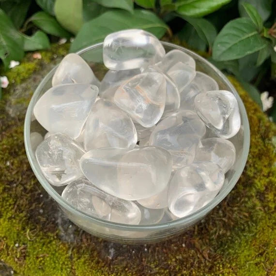 Full profile of Grade AAA Clear Quartz tumbled stone ready to ship from Beyond Bohemian