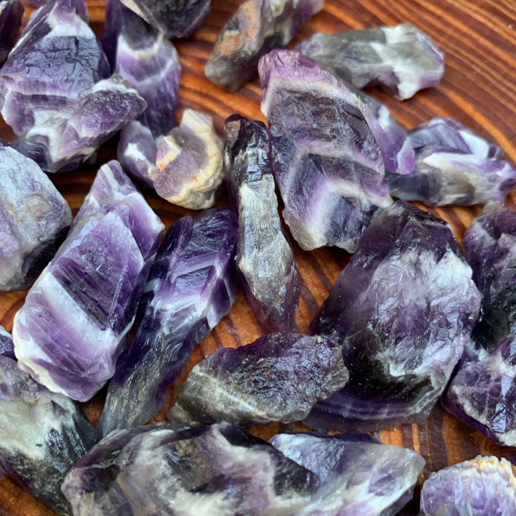 Full profile of Grade AA Chevron Amethyst raw ready to ship from Beyond Bohemian