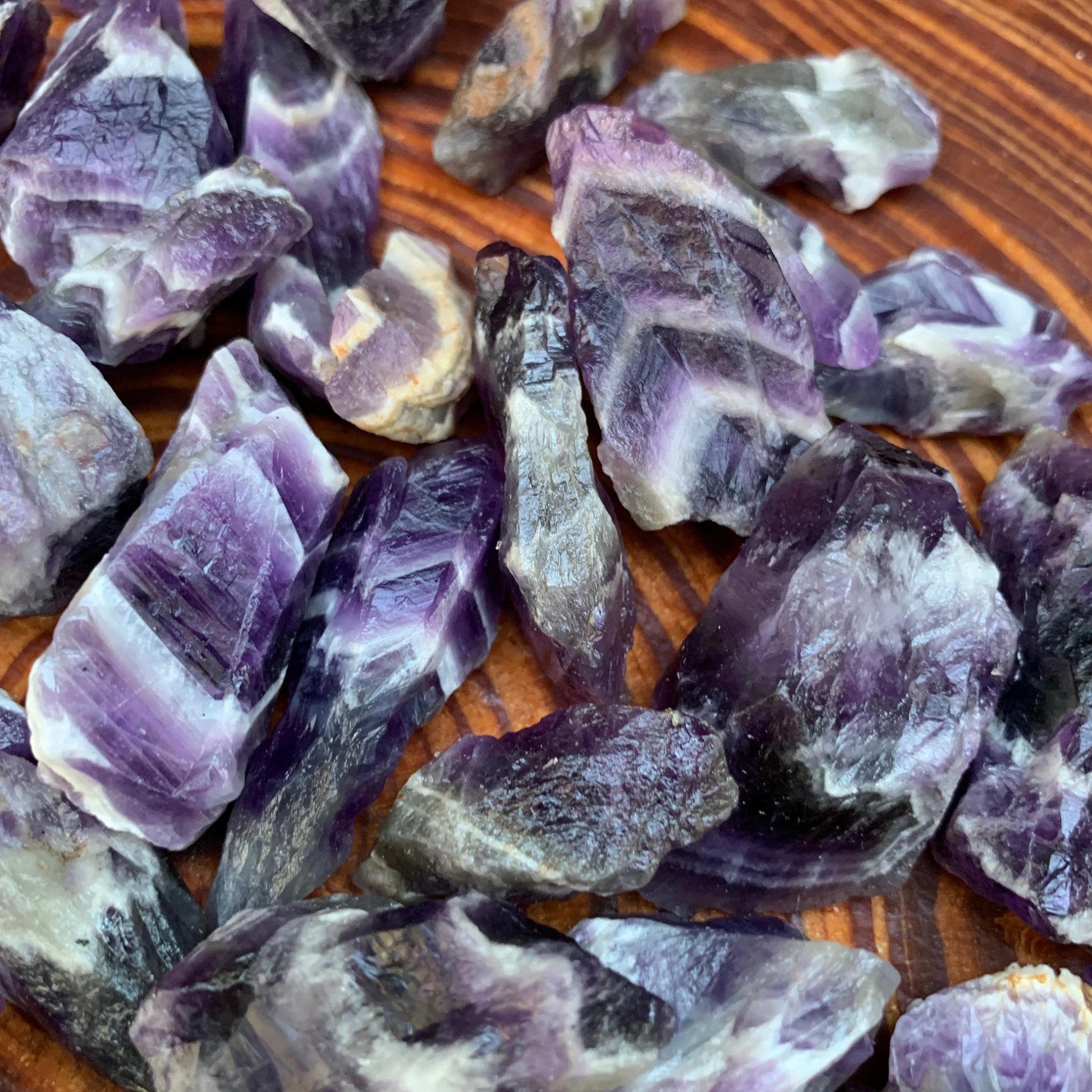 Full profile of Grade AA Chevron Amethyst raw ready to ship from Beyond Bohemian