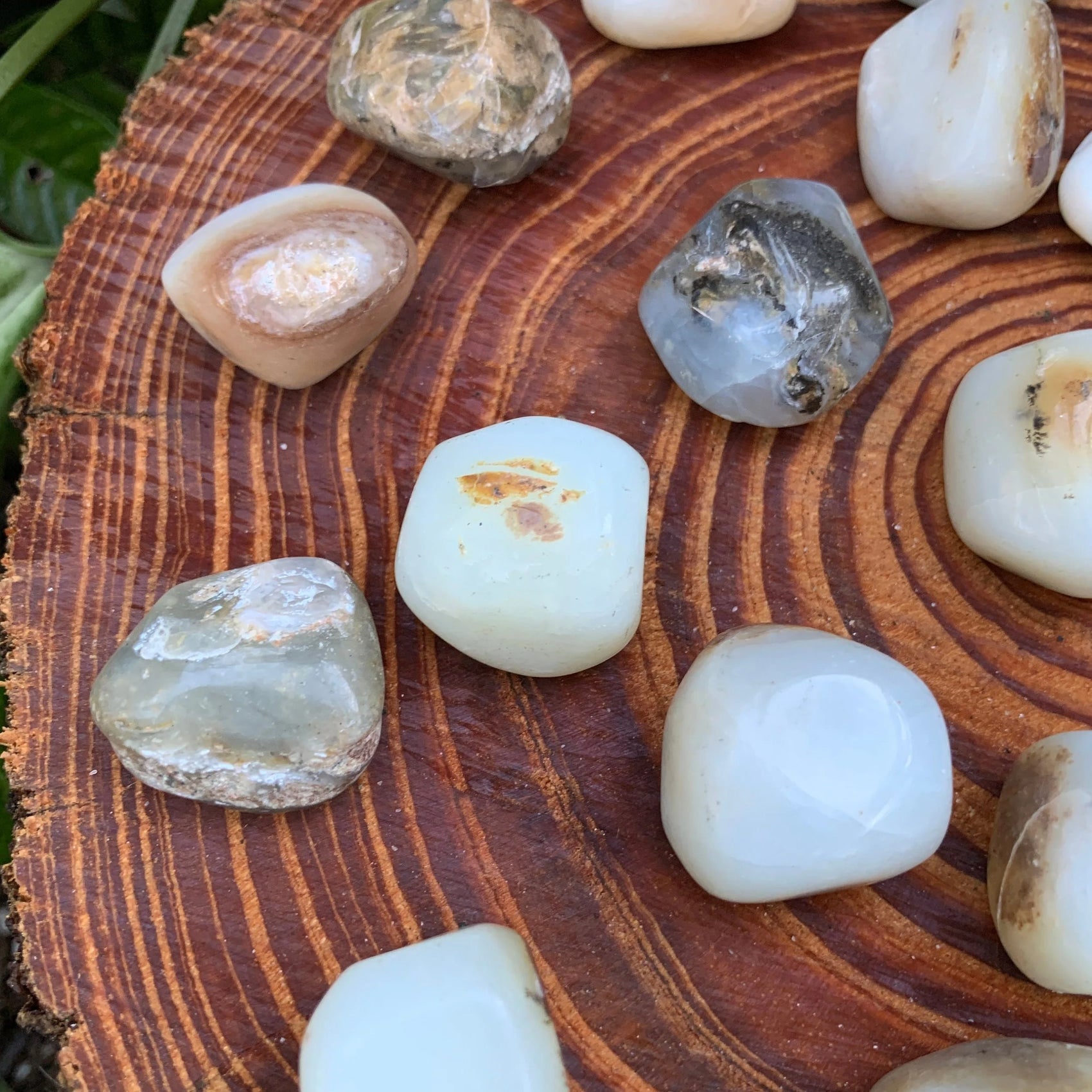 Full profile of Grade A Blue Opal tumbled stone ready to ship from Beyond Bohemian