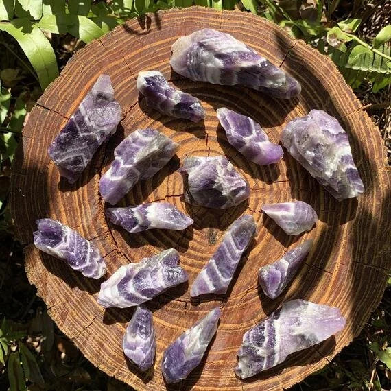 Full profile of Grade AA Chevron Amethyst raw ready to ship from Beyond Bohemian
