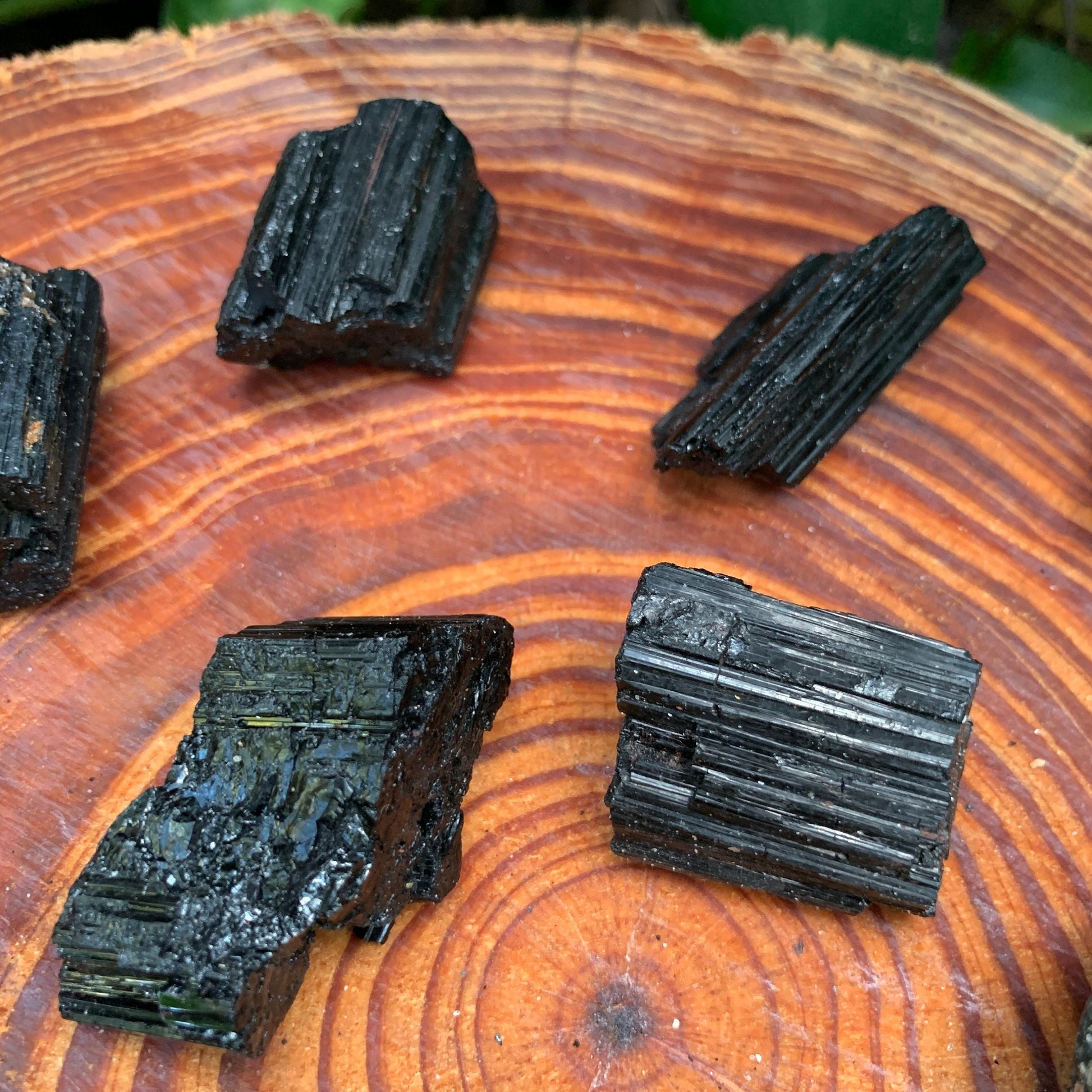 Detail shot of Grade AA Black Tourmaline raw under natural light