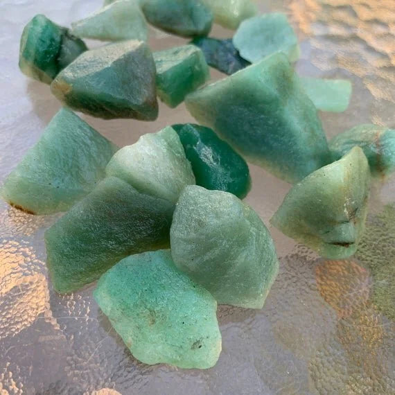 Detail shot of Grade AA Aventurine raw under natural light