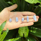 Full profile of Grade AA Blue Lace Agate tumbled stone ready to ship from Beyond Bohemian