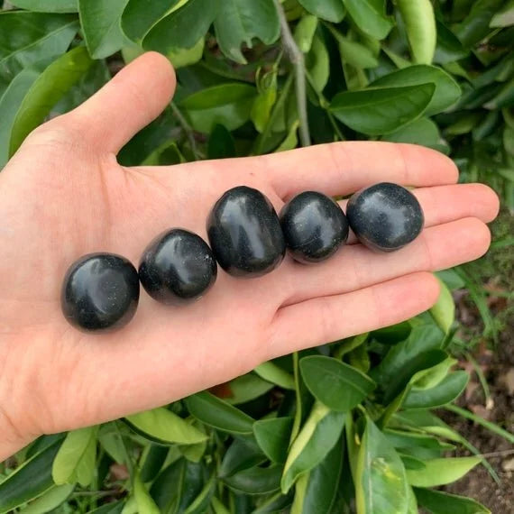 Full profile of Grade AA Black Onyx tumbled stone ready to ship from Beyond Bohemian