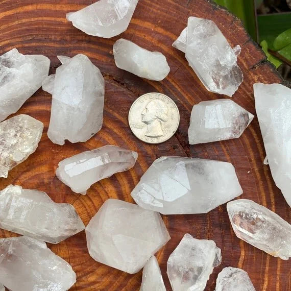 Near view of Clear Quartz raw point, from United States, showing natural variation.