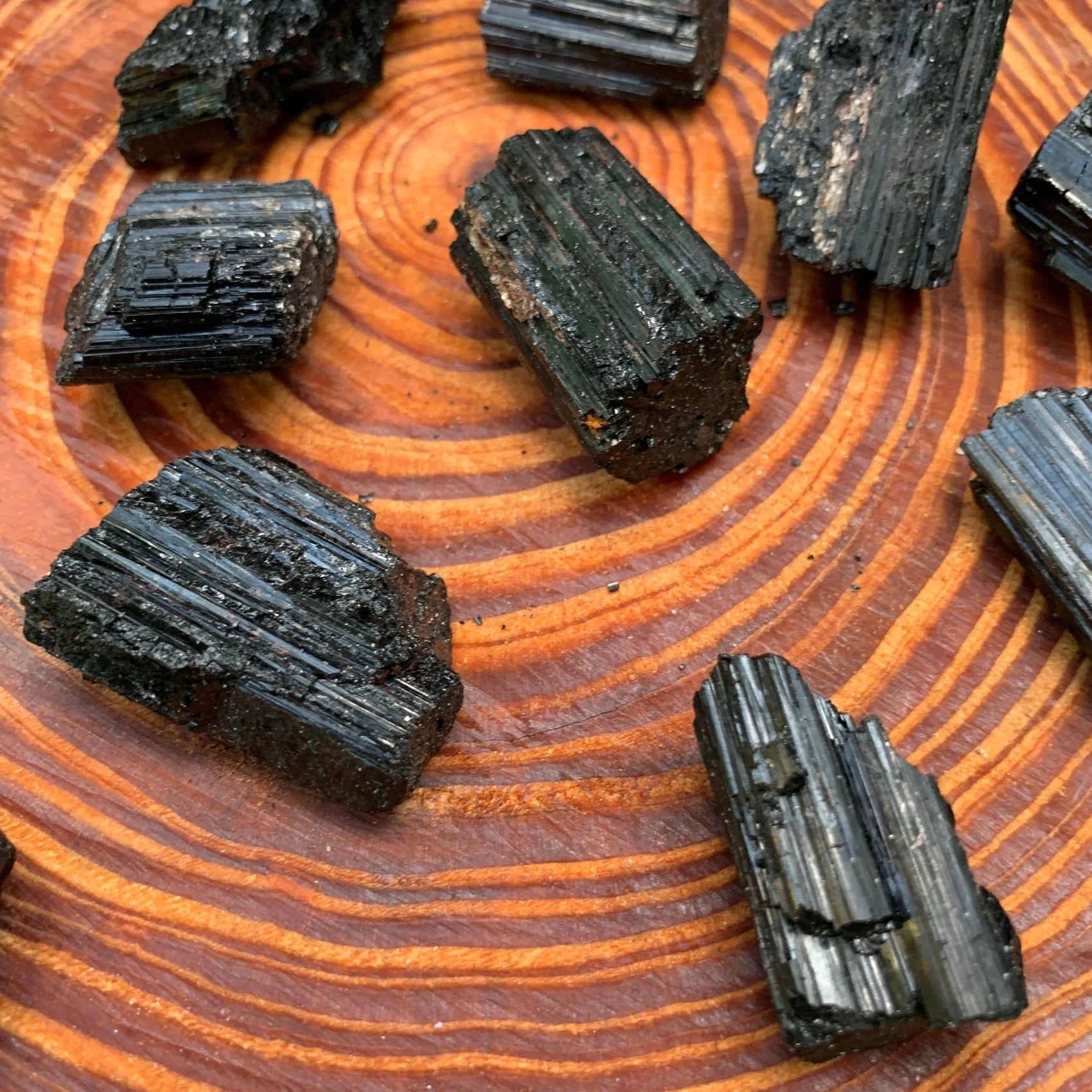 Close-up of Black Tourmaline raw crystal from Brazil, soothing wellness stone for Stress Relief