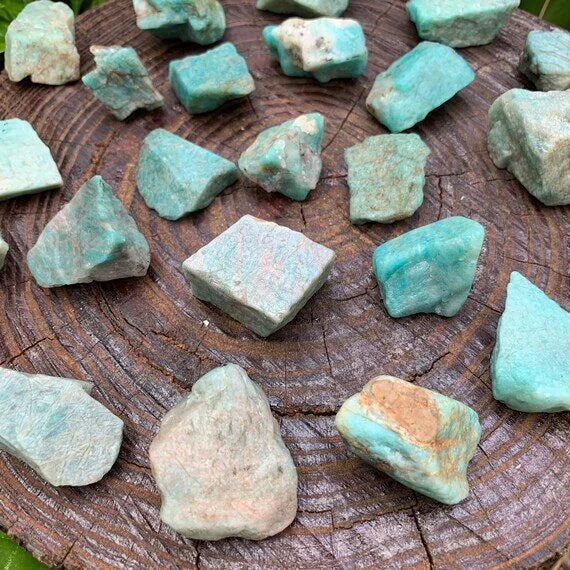 Full profile of Grade AA Amazonite raw ready to ship from Beyond Bohemian