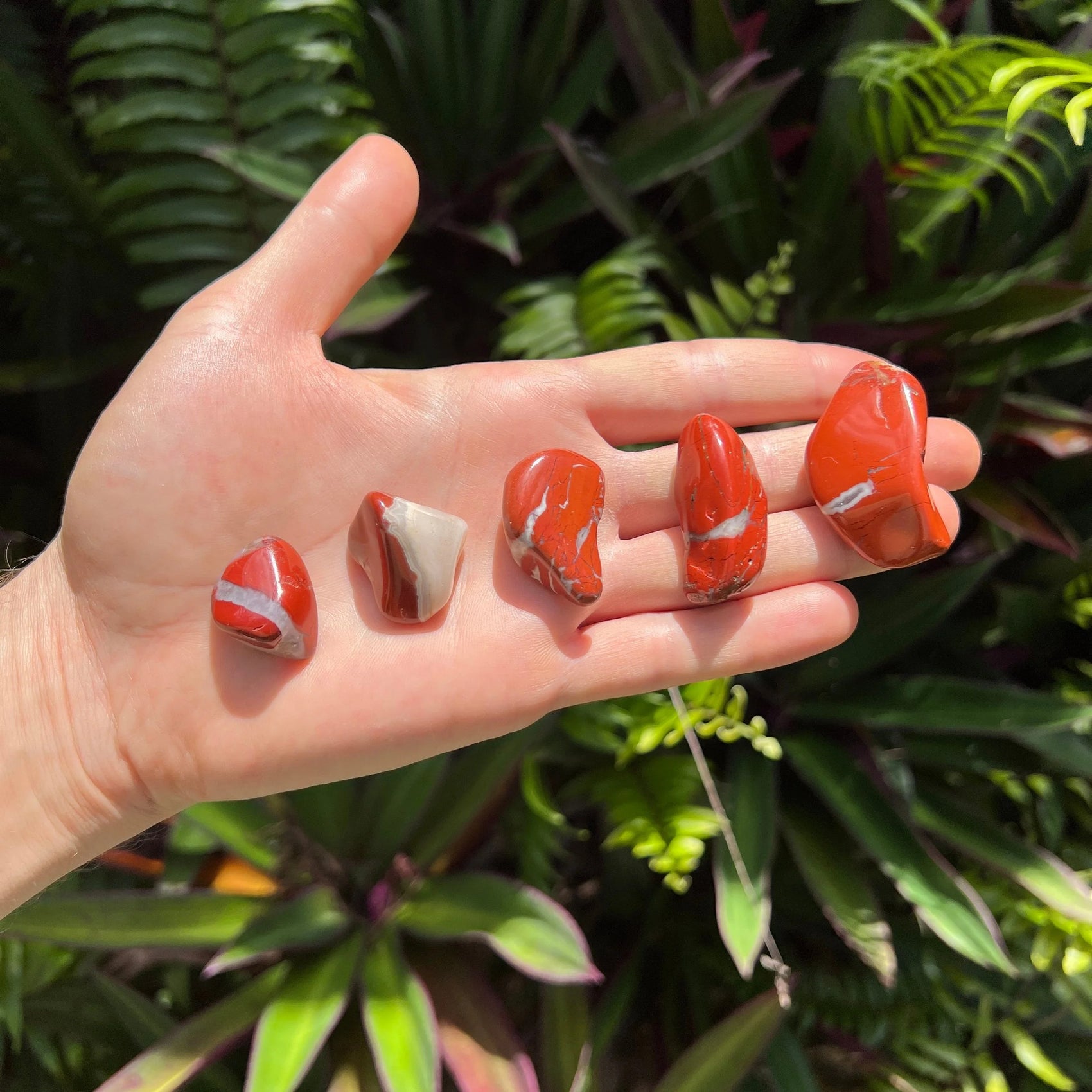 Full profile of Grade AA Red Jasper tumbled stone ready to ship from Beyond Bohemian