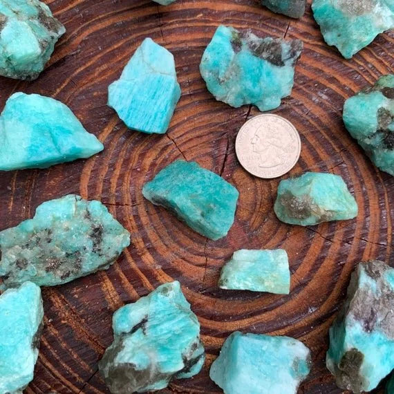 Back view of Grade AA Amazonite raw showing natural surface