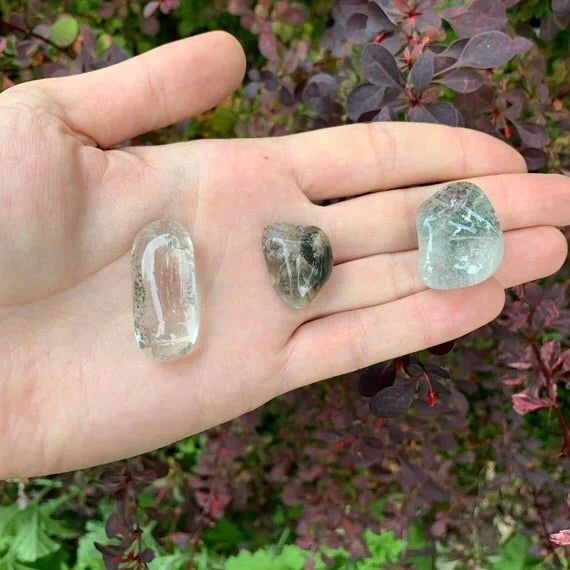 Close view of a Lodolite tumble with garden-quartz inclusions, Grade AA, Brazil
