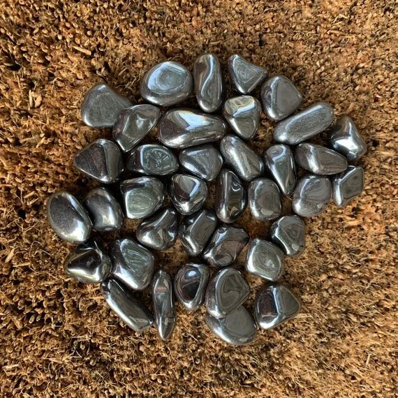 Handheld Hematite tumbled stone from Brazil for meditation, Stress Relief and Protection