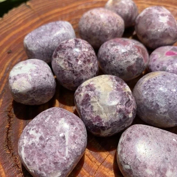 Full profile of Grade AA Lepidolite tumbled stone ready to ship from Beyond Bohemian