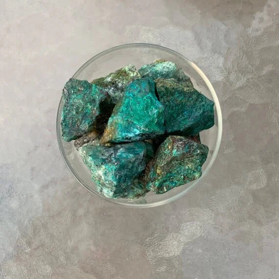 Handheld Chrysocolla raw stone from Madagascar for meditation, Emotional Healing and Stress Relief