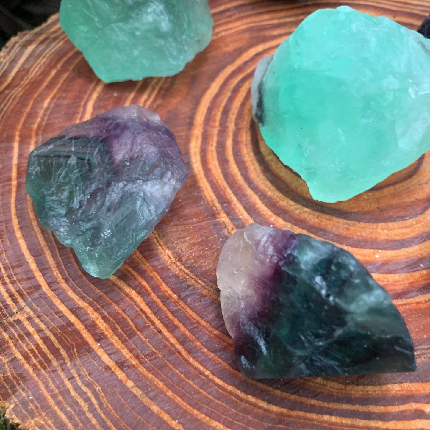 Detail shot of Grade AA Fluorite raw under natural light