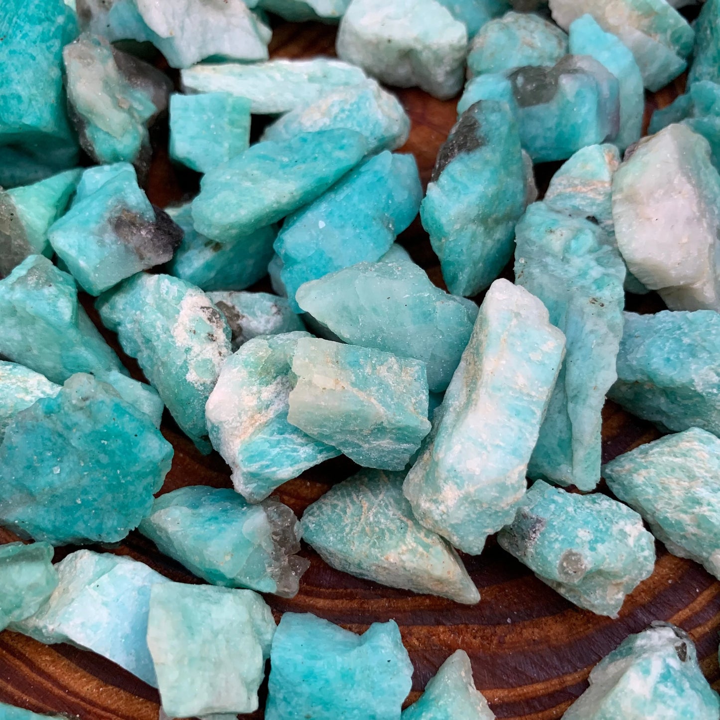 Detail shot of Grade AA Amazonite raw under natural light