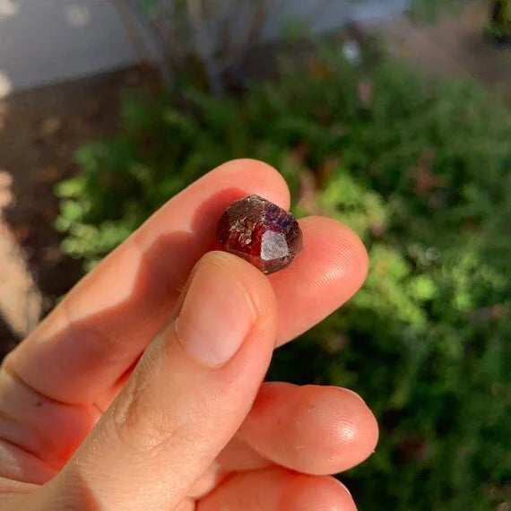 Opposite side of Garnet raw stone, showing characteristic patterning, from Minas Gerais, Brazil.