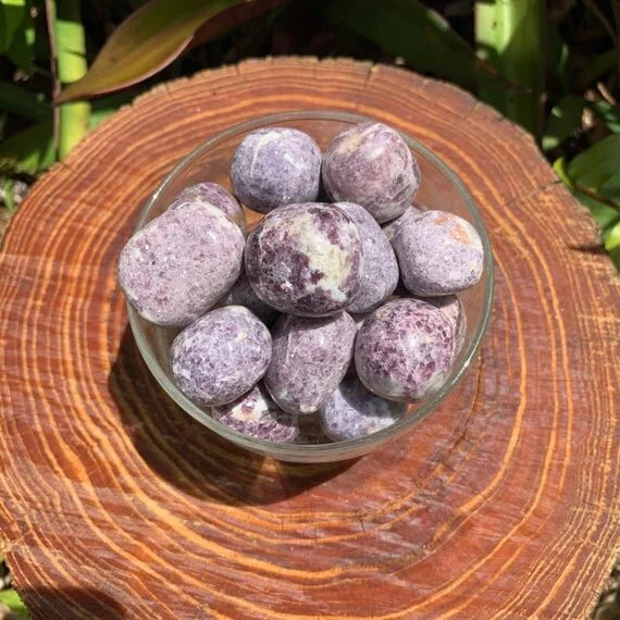 Full profile of Grade AA Lepidolite tumbled stone ready to ship from Beyond Bohemian