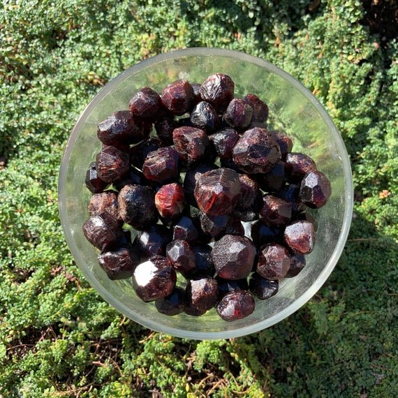 Macro view of Grade AA Garnet raw stone, showing raw matrix, sourced from Minas Gerais, Brazil.