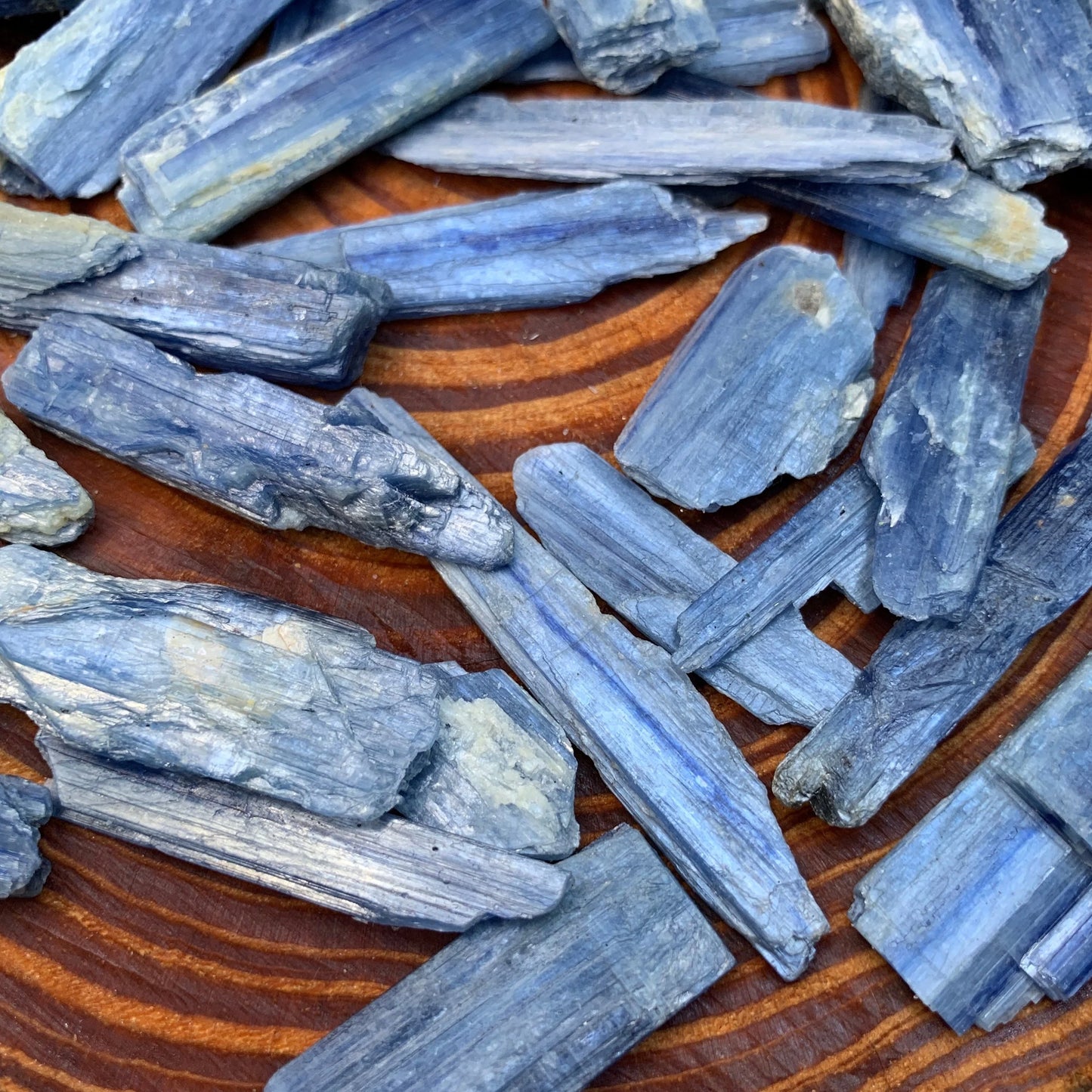 Full profile of Grade AA Blue Kyanite raw ready to ship from Beyond Bohemian