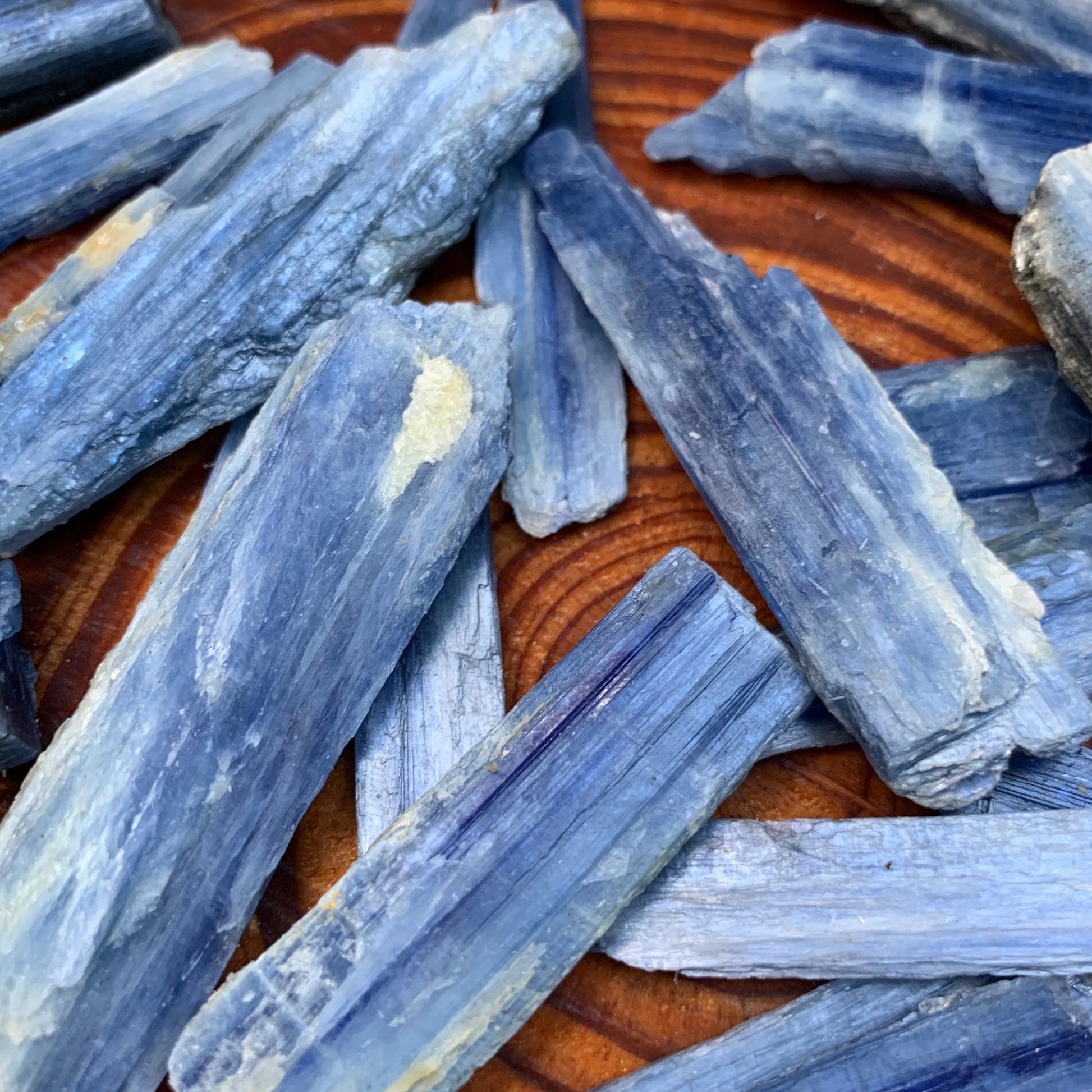 Full profile of Grade AA Blue Kyanite raw ready to ship from Beyond Bohemian