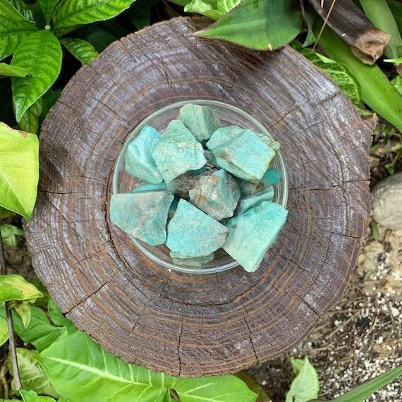 Macro view of Amazonite raw stone, traditionally used for Stress Relief.