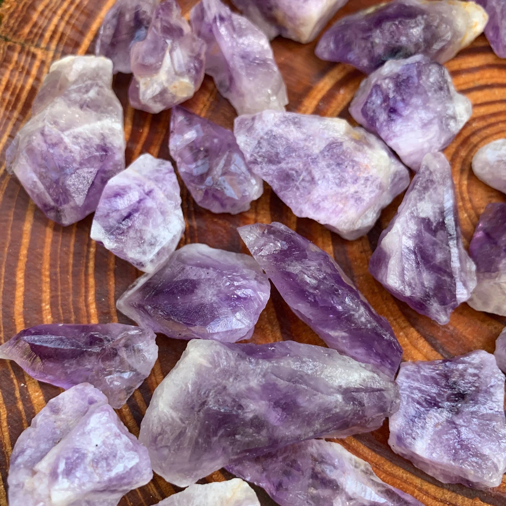 Plan view of Grade AA Amethyst raw stone, showing natural patina.