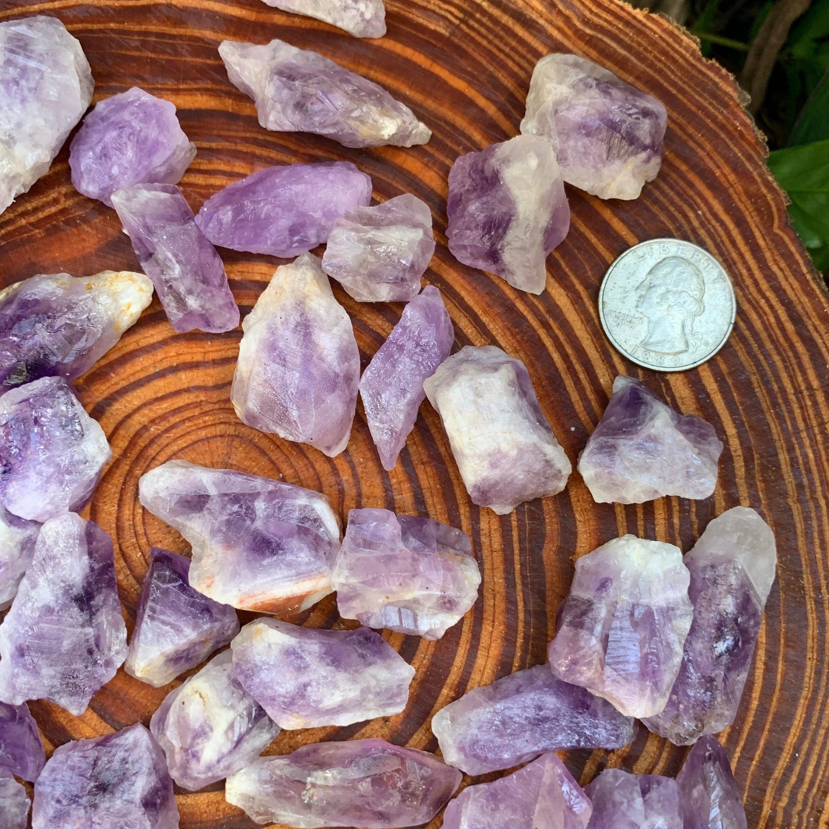 Color detail of Amethyst raw stone, from Anosy, Madagascar, often worked with for Stress Relief.