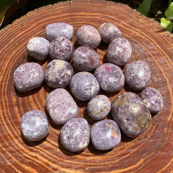 Full profile of Grade AA Lepidolite tumbled stone ready to ship from Beyond Bohemian
