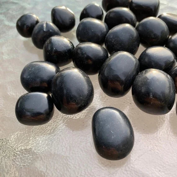 Full profile of Grade AA Black Onyx tumbled stone ready to ship from Beyond Bohemian