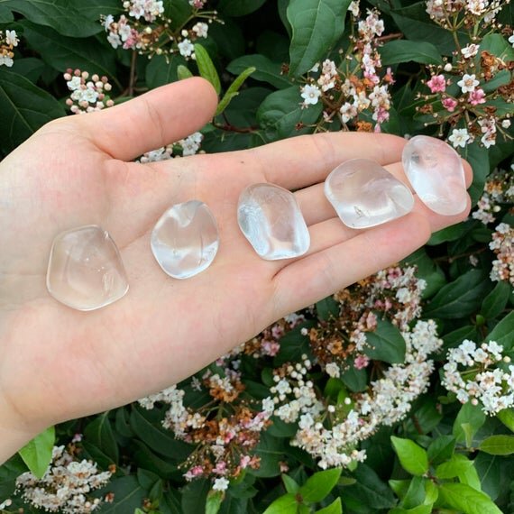 Full profile of Grade AAA Clear Quartz tumbled stone ready to ship from Beyond Bohemian