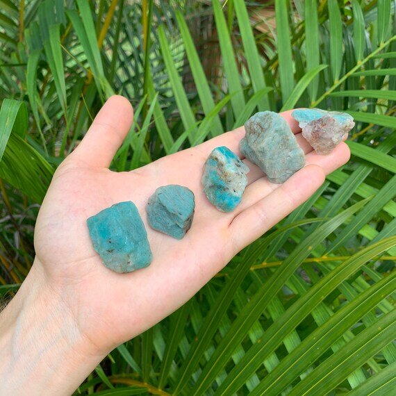 Reverse side of Grade AA Amazonite raw stone, showing natural banding.