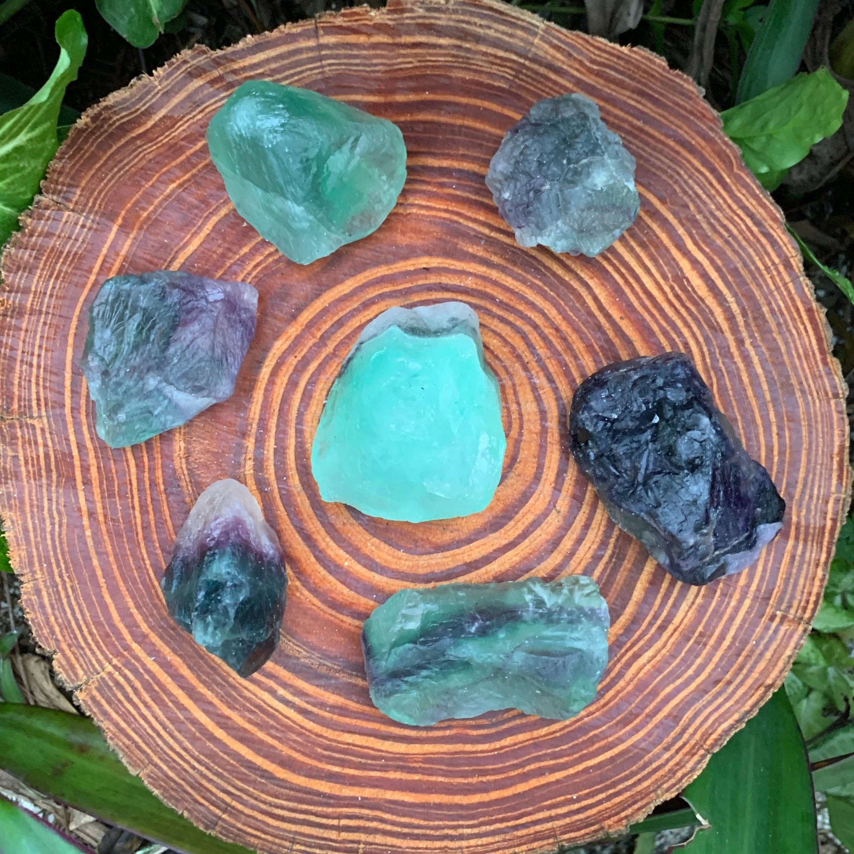 Grain detail of Fluorite raw stone, from China, showing earthy tone.