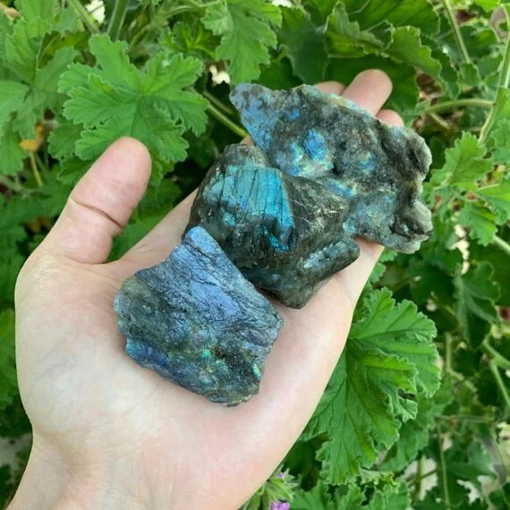 Aerial view of Labradorite raw stone, showing untreated character.