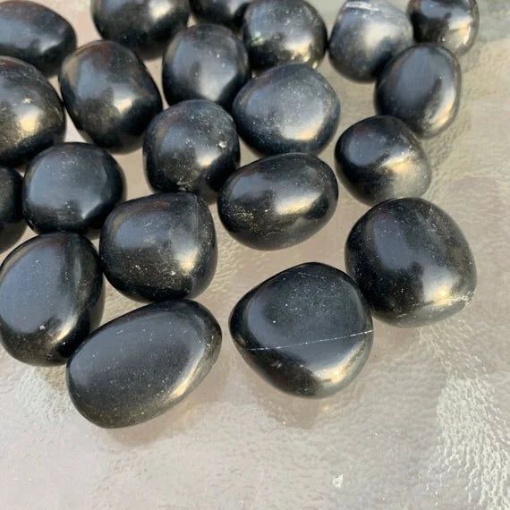 Full profile of Grade AA Black Onyx tumbled stone ready to ship from Beyond Bohemian