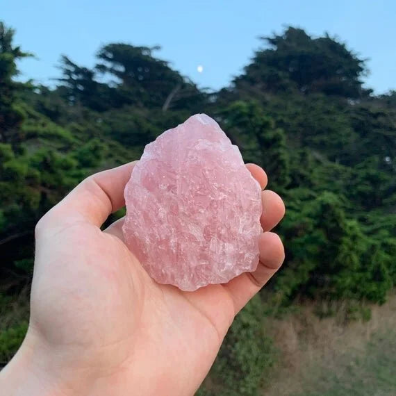 Detail capture of Rose Quartz raw stone, sourced from Alaotra-Mangoro, Madagascar.