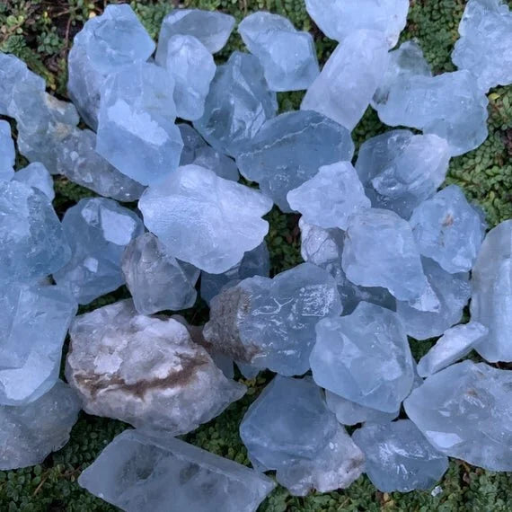 Back view of Grade AA Celestite raw showing natural surface