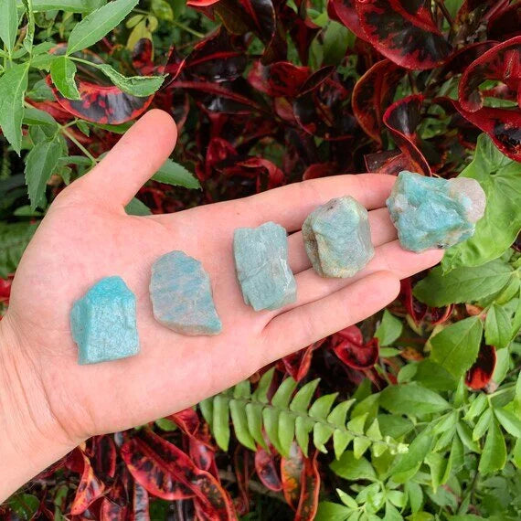 Profile shot of Amazonite raw stone, showing untreated character.